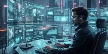 Person filtering digital news for decision making in a futuristic setting.