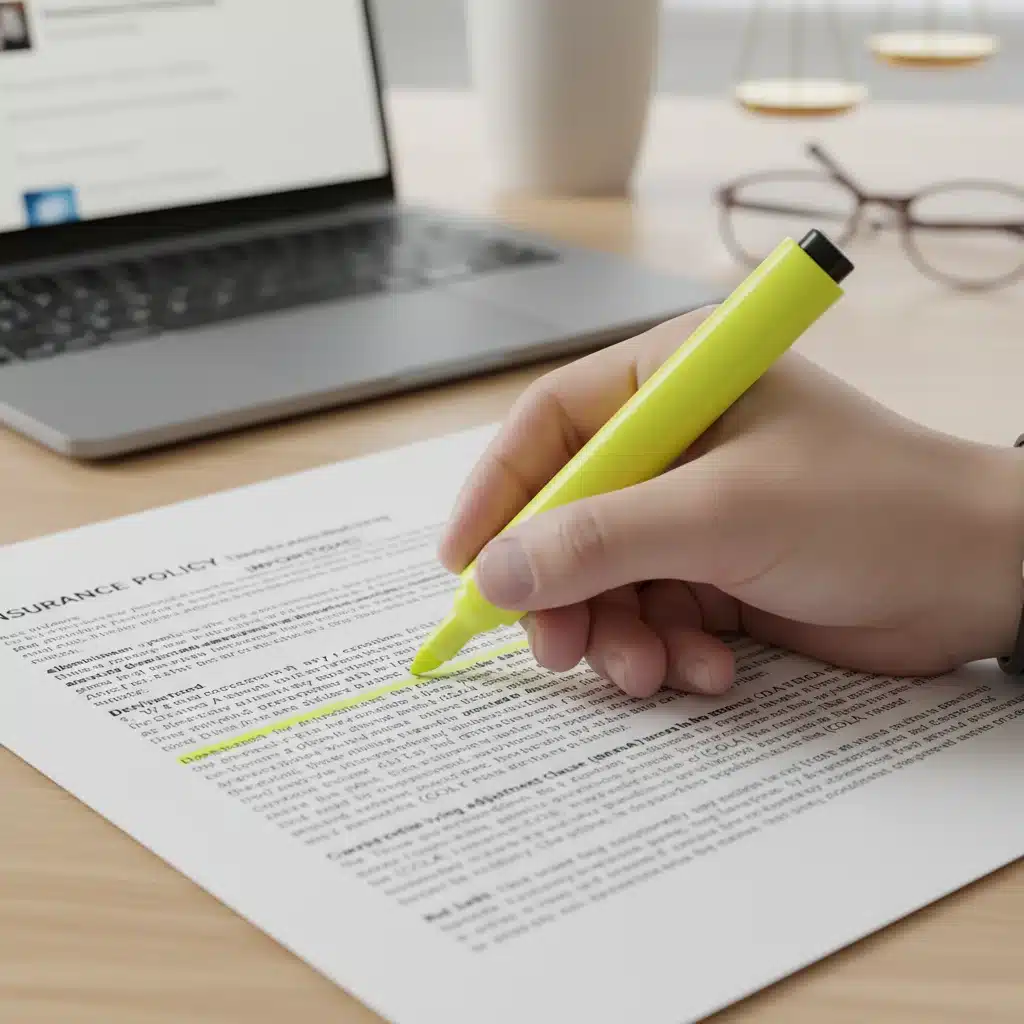 Hand highlighting crucial clauses in a long-term disability insurance policy