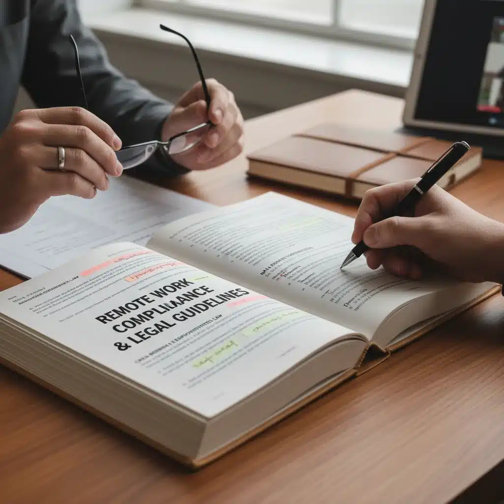 Hands reviewing a legal document, symbolizing detailed HR and legal compliance for federal remote work guidelines.