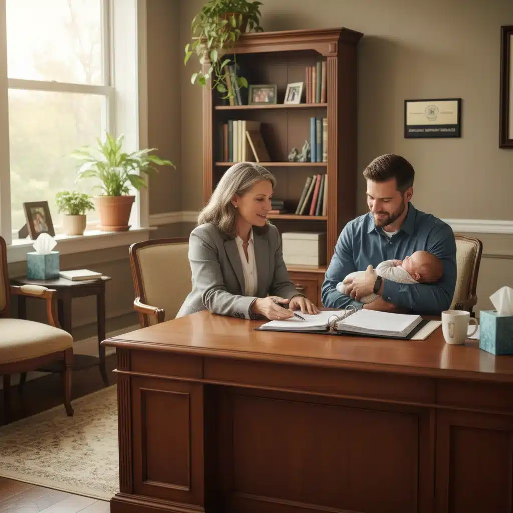 HR professional discussing parental leave options with an expectant parent, offering support.