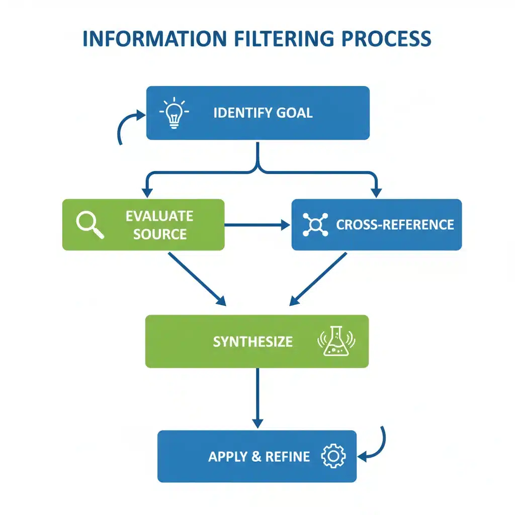 Information filtering process flowchart with evaluation steps.