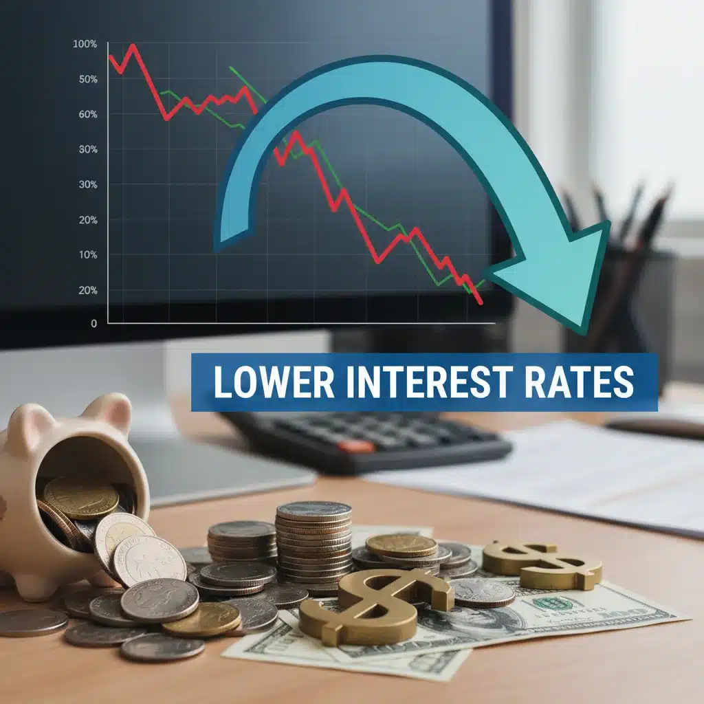 Graph showing lower interest rates and financial savings