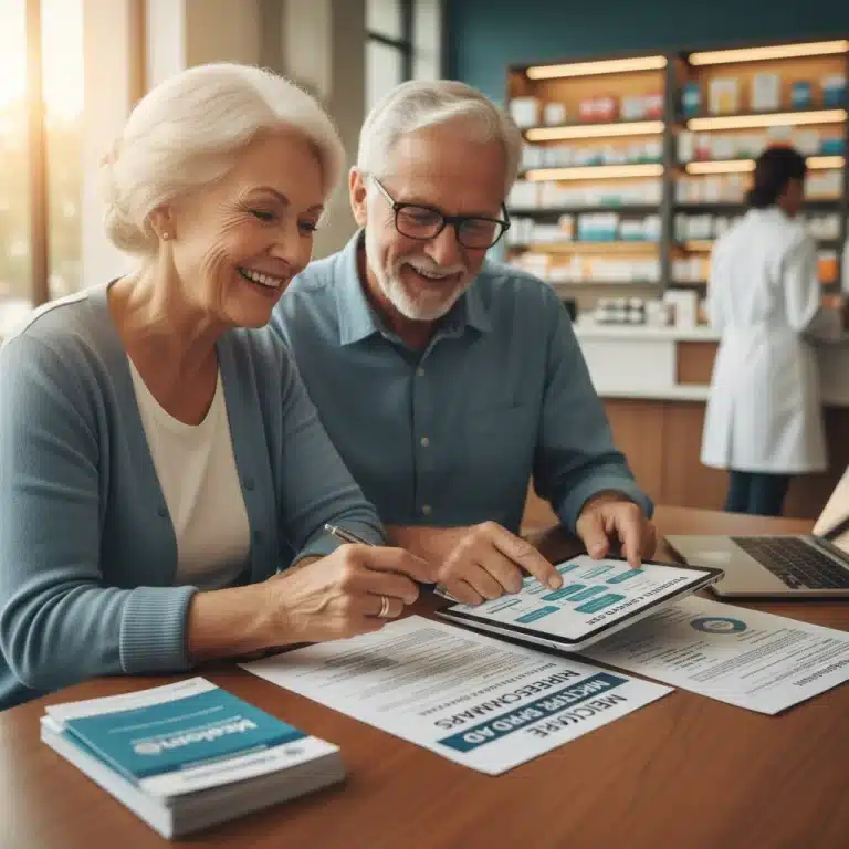 Elderly couple reviewing Medicare Part D documents