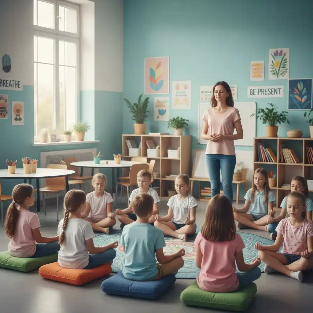 Students engaging in a guided mindfulness exercise in a classroom.