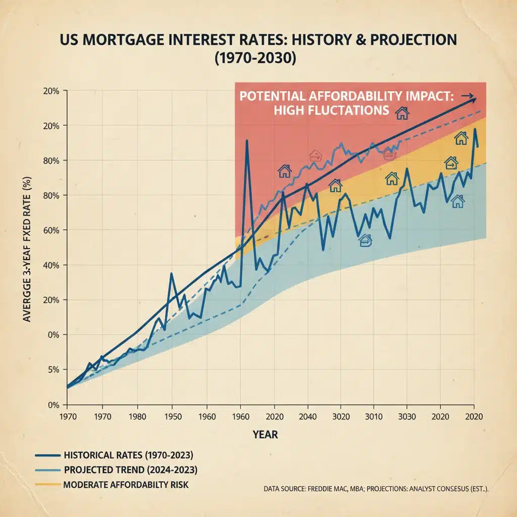 Mortgage interest rate trends and projections impacting US housing market affordability