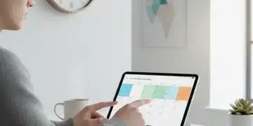 Person organizing digital calendar for optimized daily routines