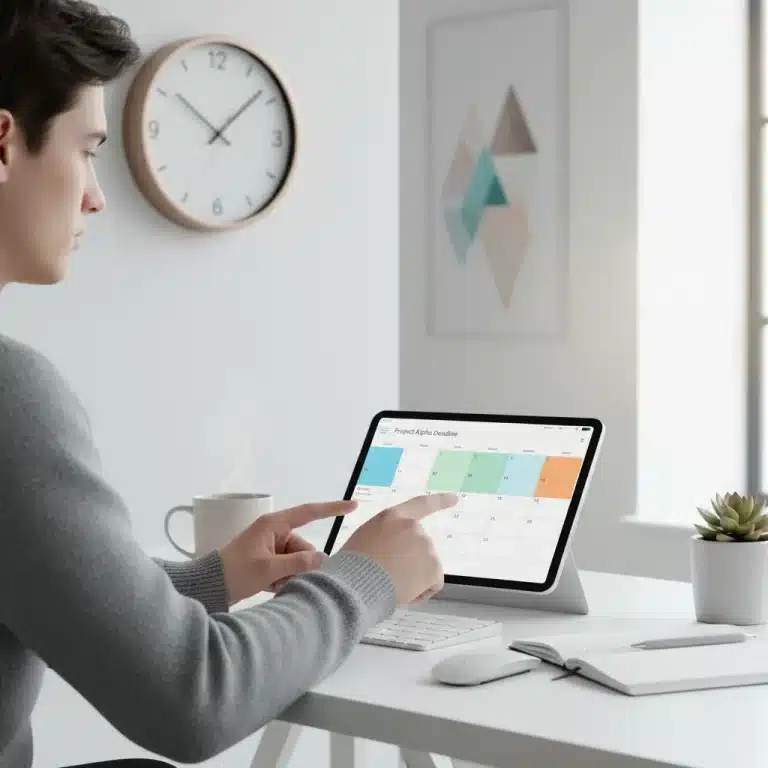 Person organizing digital calendar for optimized daily routines