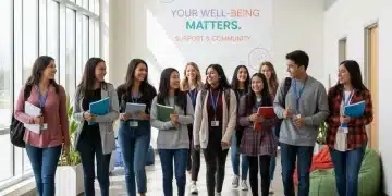 Students and staff promoting mental well-being in a modern school setting.