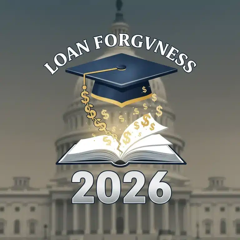 Graduation cap with dollar signs and 2026, symbolizing federal student loan forgiveness updates.