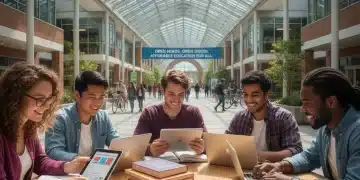 College students utilizing digital open educational resources for affordable learning.