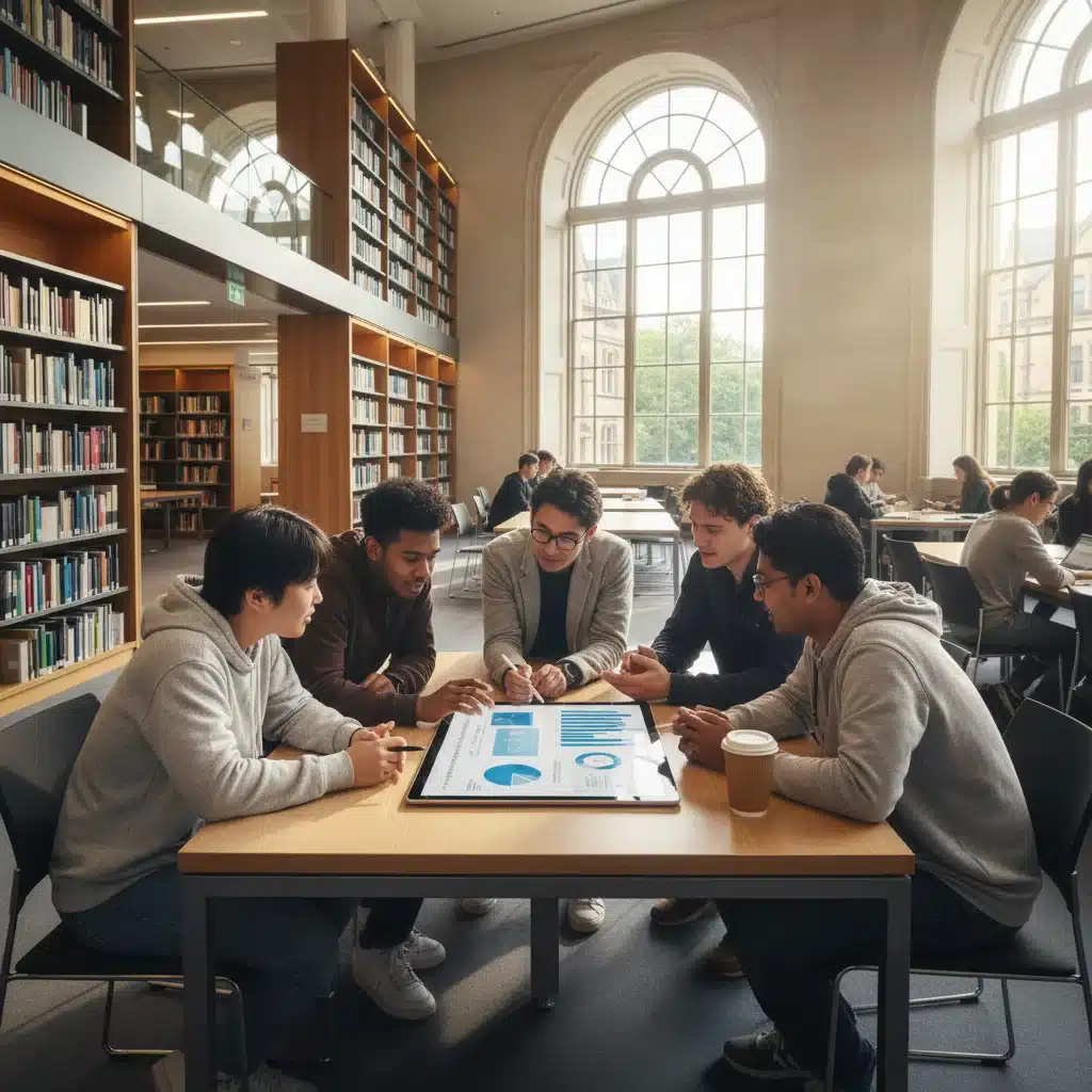 Diverse students collaborating in a university library