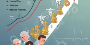 U.S. Healthcare Costs 2026: Navigating Rising Premiums and New Plans Infographic showing rising U.S. healthcare costs and future projections for 2026 with concerned individuals.
