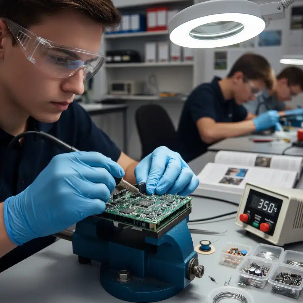 Student engaged in hands-on vocational training assembling electronics