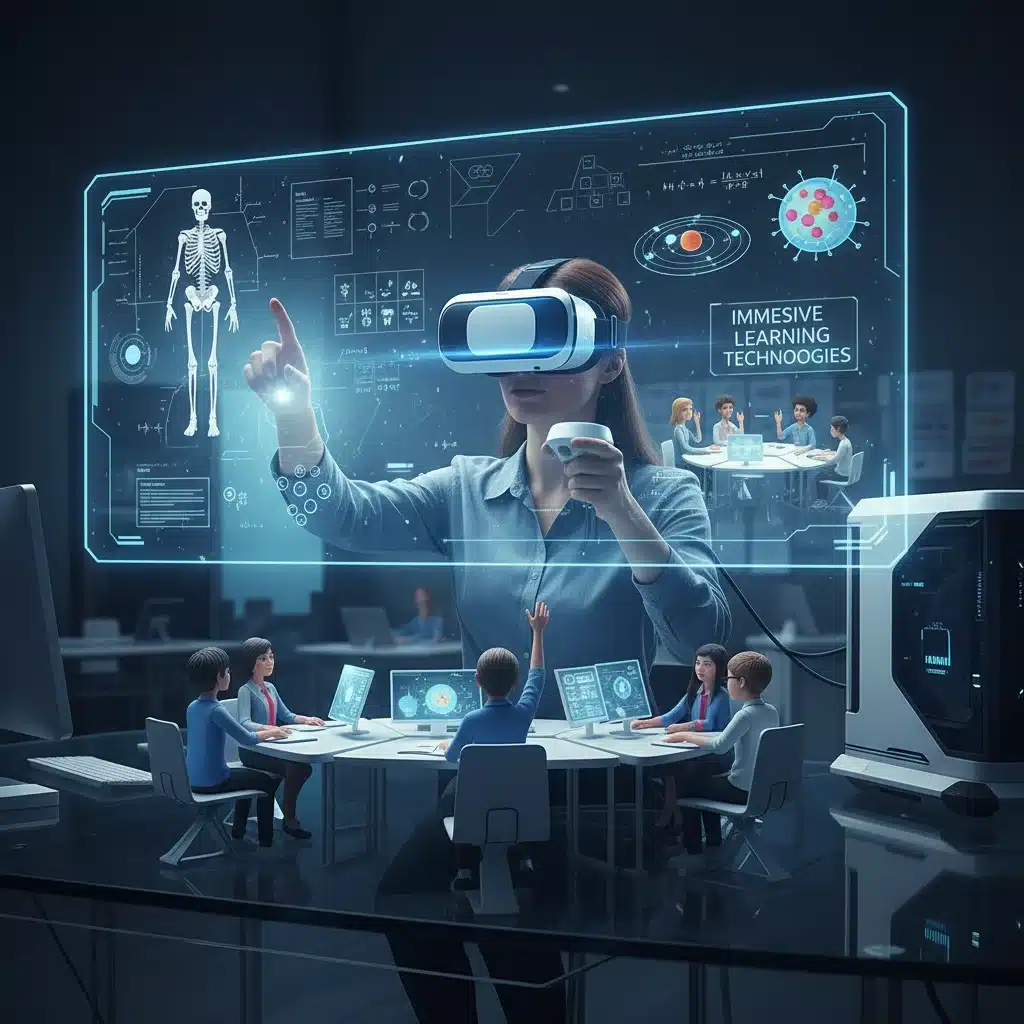 Teacher using VR headset for immersive digital learning experience