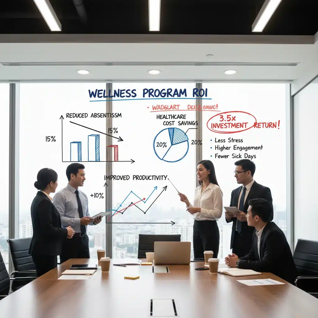 Whiteboard displaying wellness program ROI metrics