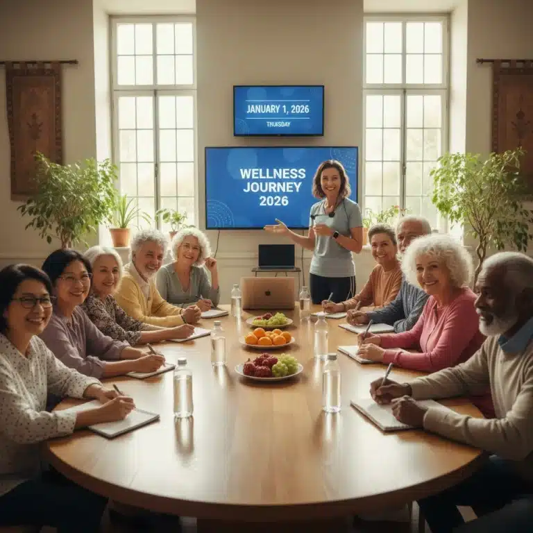 Smiling seniors learning about new Medicare benefits for 2026